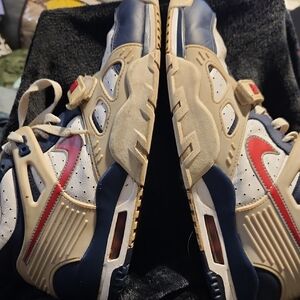 Nike Air Trainer 111 Beige and Navy Sneakers with Red Accents